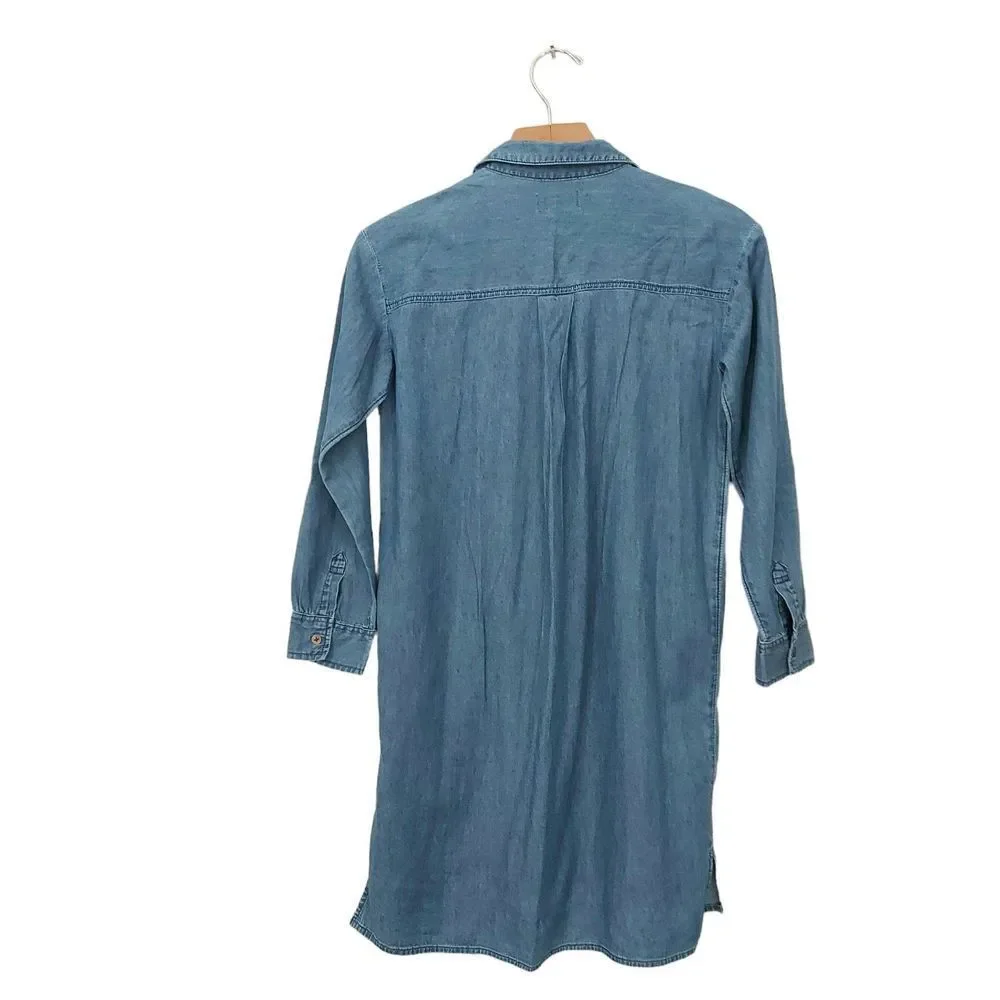 Old Navy Girls Shirt Dress Large 10-12 Blue 1/2 Button Collared Roll Tab Sleeve